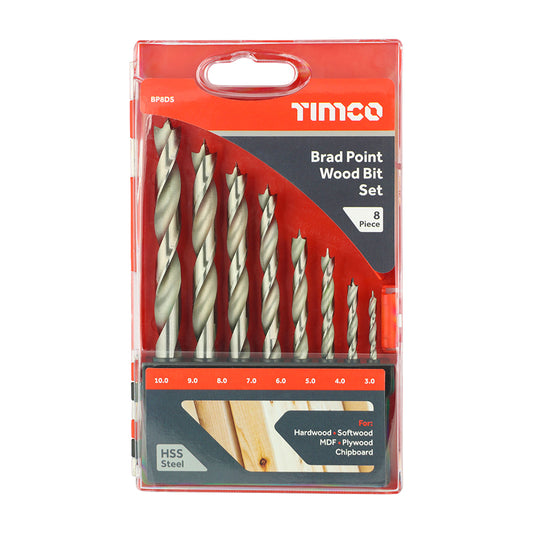 TIMCO Brad Point Drill Bit Set,Carpentry and Woodworking Drill Bit Set - 3.0 - 10.0 - 8 Pcs - Image