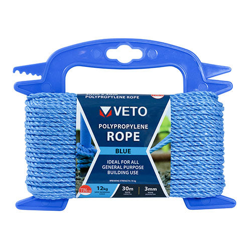 TIMCO Blue Polypropylene Rope on Winder - 3mm x 30m - Image