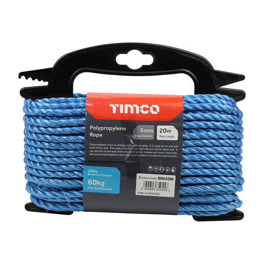 TIMCO Blue Polypropylene Rope on Winder - 6mm x 20m - Image