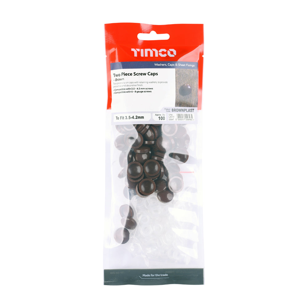 TIMCO Two Piece Screw Caps Brown - To fit 3.5 to 4.2 Screw - Image