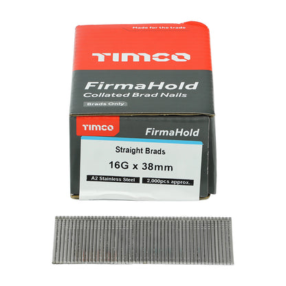 TIMCO FirmaHold Collated 16 Gauge Straight A2 Stainless Steel Brad Nails - 16g x 38 - Image