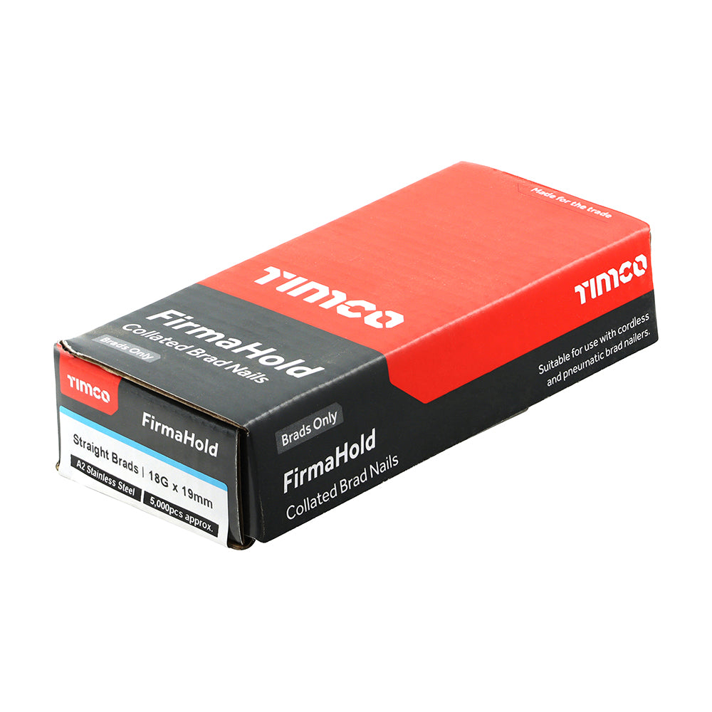 TIMCO FirmaHold Collated 18 Gauge Straight A2 Stainless Steel Brad Nails - 18g x 19 - Image