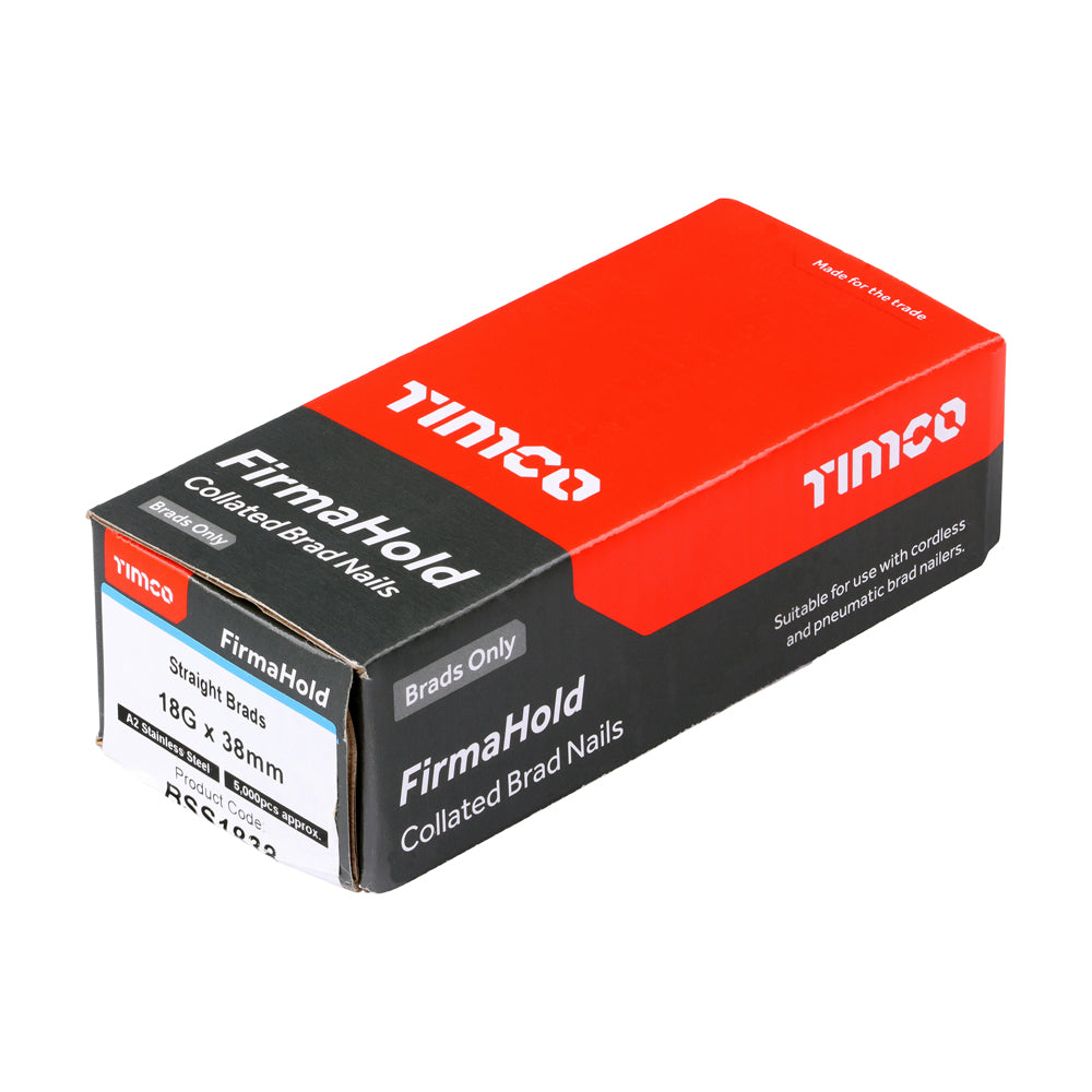TIMCO FirmaHold Collated 18 Gauge Straight A2 Stainless Steel Brad Nails - 18g x 38 - Image