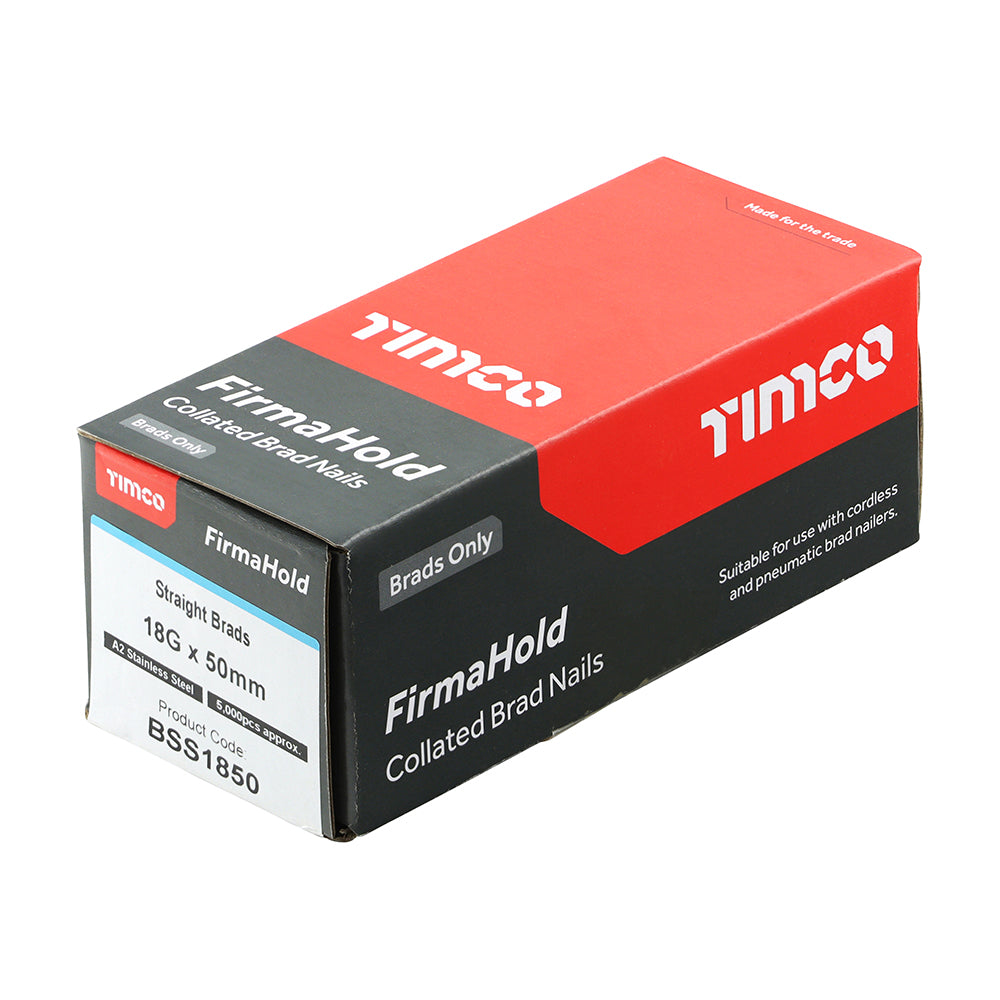 TIMCO FirmaHold Collated 18 Gauge Straight A2 Stainless Steel Brad Nails - 18g x 50 - Image