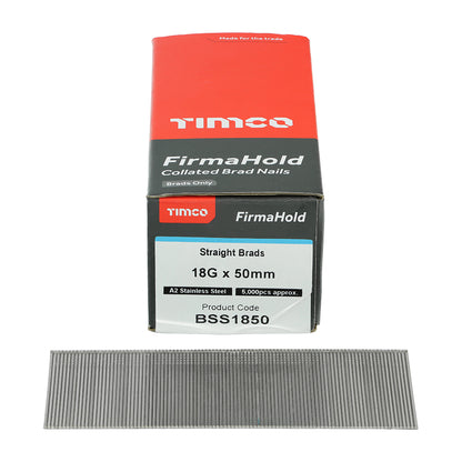 TIMCO FirmaHold Collated 18 Gauge Straight A2 Stainless Steel Brad Nails - 18g x 50 - Image