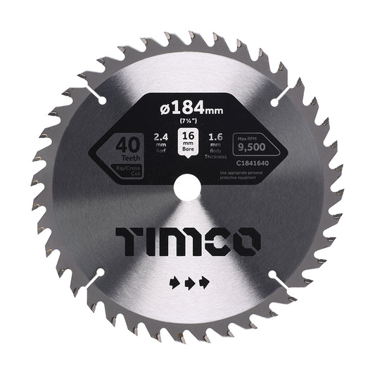 TIMCO Circular Saw Blade Trimming/Crosscut Medium/Fine - 184 x 16 x 40T - Image