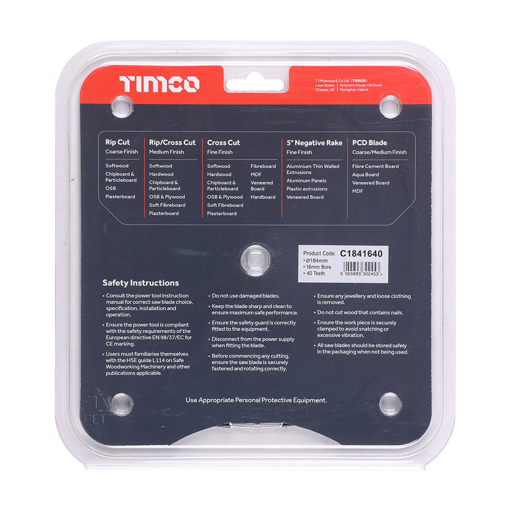 TIMCO Circular Saw Blade Trimming/Crosscut Medium/Fine - 184 x 16 x 40T - Image