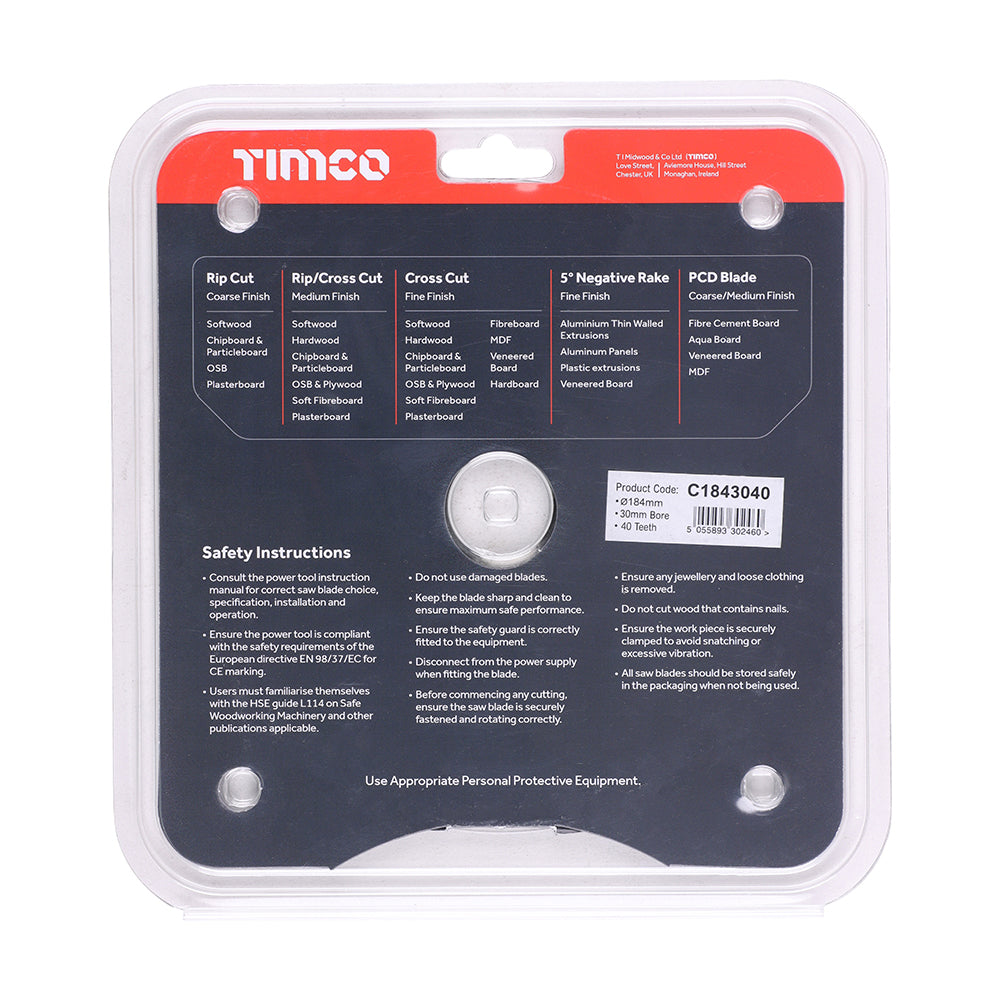 TIMCO Circular Saw Blade Trimming/Crosscut Medium/Fine - 184 x 30 x 40T - Image