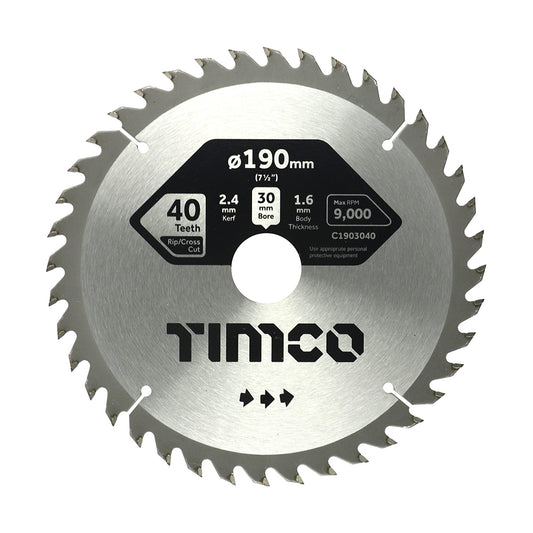 TIMCO Circular Saw Blade General Purpose Coarse/Medium - 190 x 30 x 40T - Image