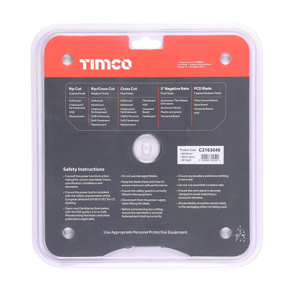 TIMCO Circular Saw Blade Trimming/Crosscut Medium/Fine - 216 x 30 x 40T - Image