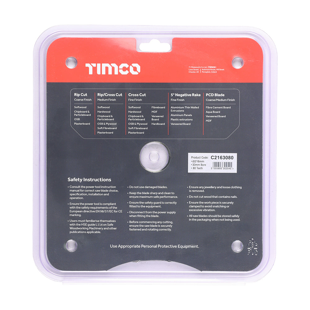 TIMCO Circular Saw Blade Fine Trim/Finishing Extra Fine - 216 x 30 x 80T - Image