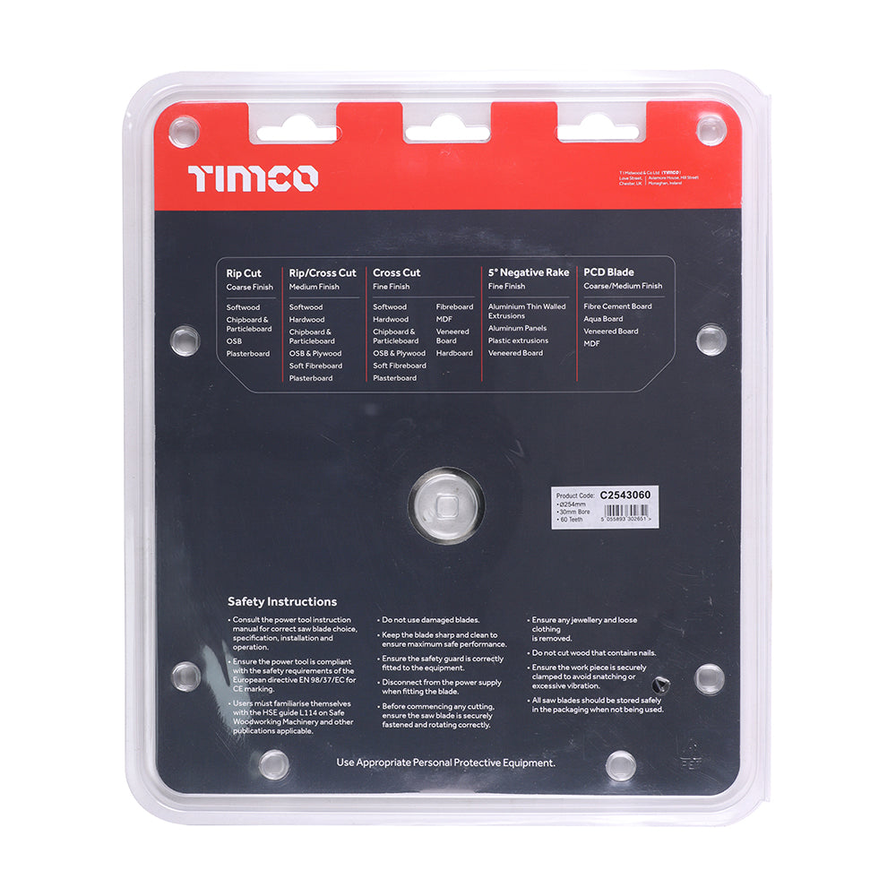 TIMCO Circular Saw Blade Trimming/Crosscut Medium/Fine - 254 x 30 x 60T - Image