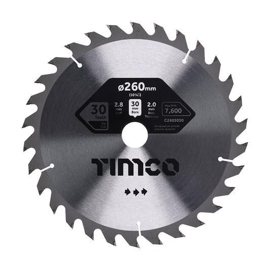 TIMCO Circular Saw Blade General Purpose Coarse/Medium - 260 x 30 x 30T - Image