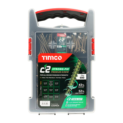TIMCO C2 Strong-Fix Multi-Purpose Premium Countersunk Gold Woodscrews Mixed Grab Pack - 600pcs - Image