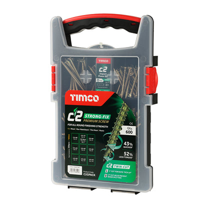 TIMCO C2 Strong-Fix Multi-Purpose Premium Countersunk Gold Woodscrews Mixed Grab Pack - 600pcs - Image