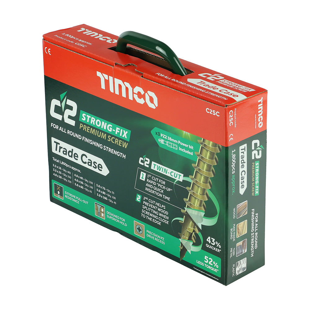 TIMCO C2 Strong-Fix Multi-Purpose Premium Countersunk Gold Woodscrews Assorted Case - 1,798 pcs - Image
