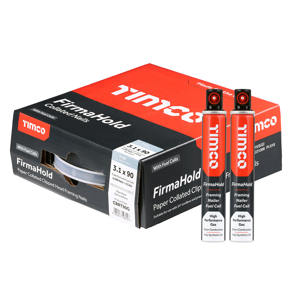 TIMCO FirmaHold Collated Clipped Head Plain Shank Bright Nails & Fuel Cells - 3.1 x 90/2CFC - Image