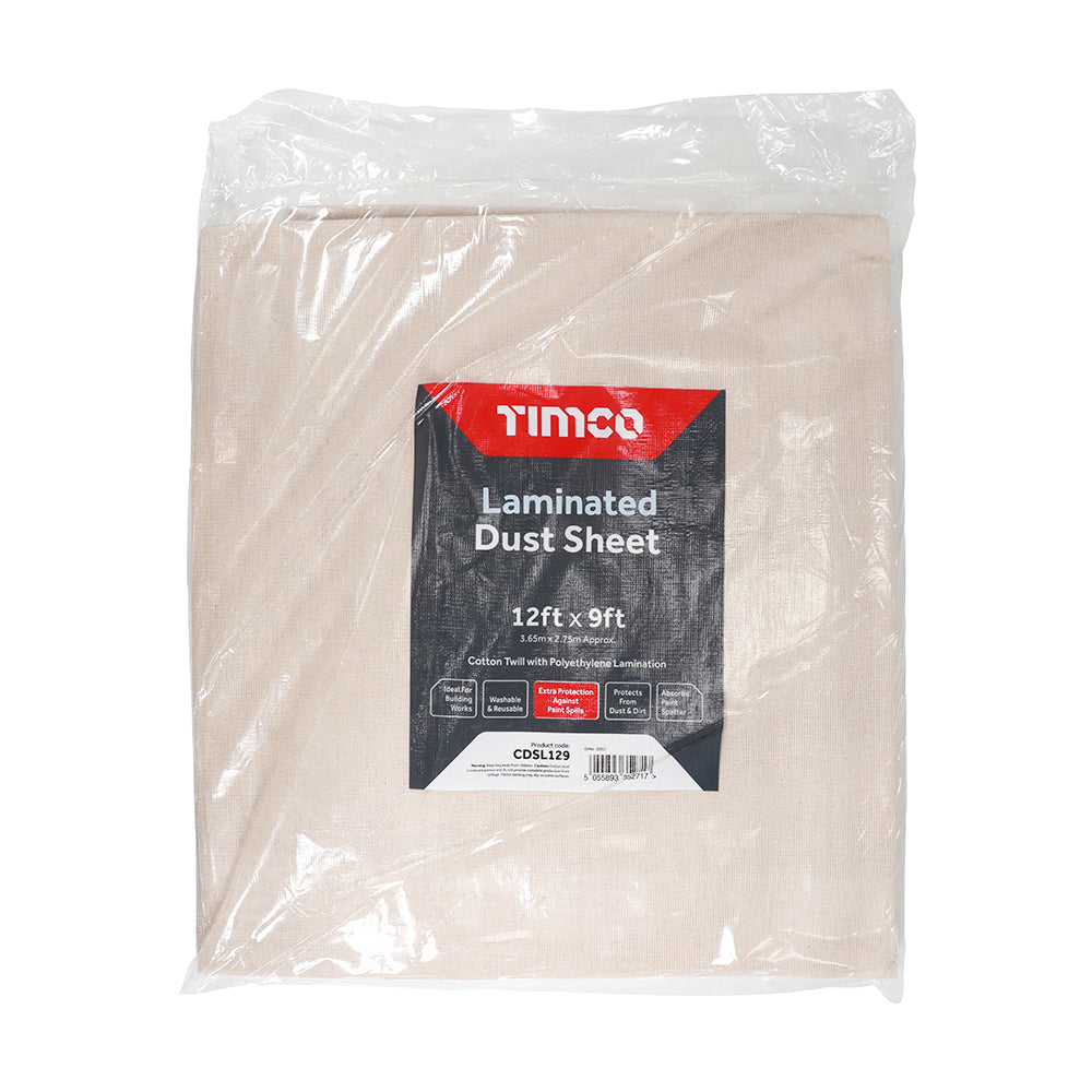 TIMCO Laminated Cotton Twill Dust Sheet - 12ft x 9ft - Image
