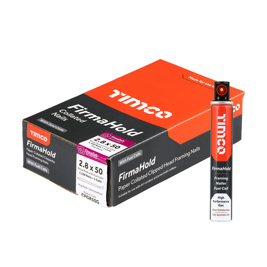 TIMCO FirmaHold Collated Clipped Head Ring Shank Firmagalv Nails & Fuel Cells - 2.8 x 50/1CFC - Image