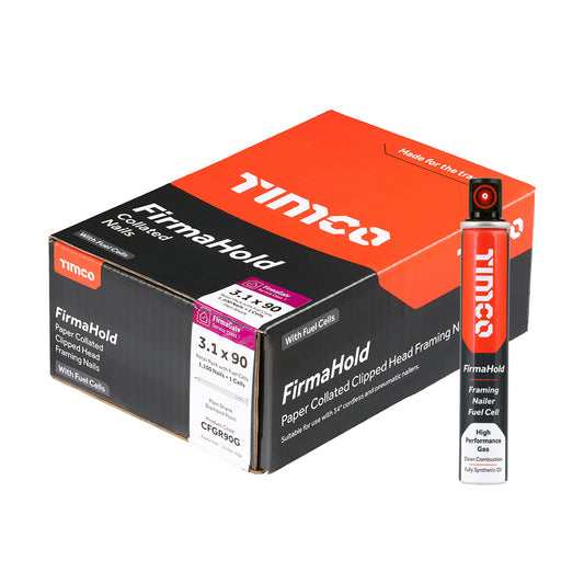 TIMCO FirmaHold Collated Clipped Head Ring Shank Firmagalv Nails & Fuel Cells - 3.1 x 90/1CFC - Image