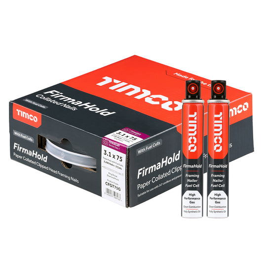 TIMCO FirmaHold Collated Clipped Head Ring Shank Firmagalv Nails & Fuel Cells - 3.1 x 75/2CFC - Image