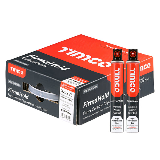 TIMCO FirmaHold Collated Clipped Head Ring Shank Hot Dipped Galvanised Nails & Fuel Cells - 3.1 x 75/2CFC - Image