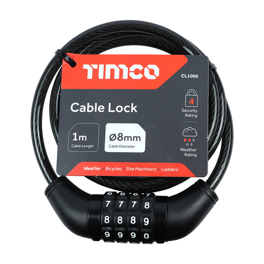 TIMCO Steel Braided Combination Cable Lock - 8mm x 1m - Image