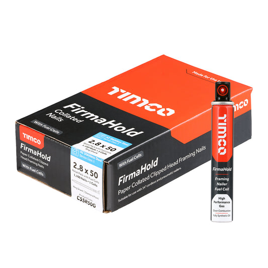 TIMCO FirmaHold Collated Clipped Head Ring Shank A2 Stainless Steel Nails & Fuel Cells - 2.8 x 50/1CFC - Image