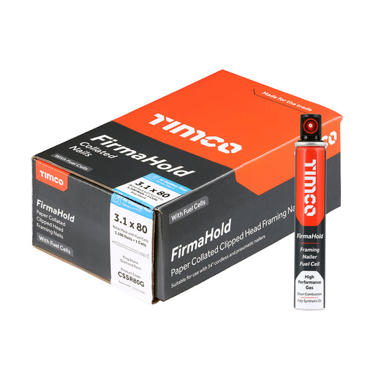 TIMCO FirmaHold Collated Clipped Head Ring Shank A2 Stainless Steel Nails & Fuel Cells - 3.1 x 80/1CFC - Image