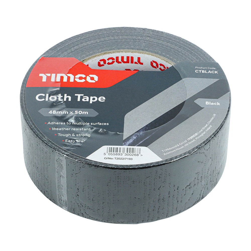 TIMCO Cloth Tape Black - 50m x 48mm - Image