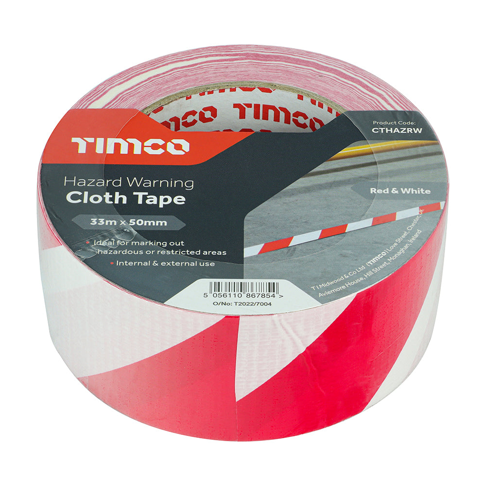 TIMCO Hazard Warning Cloth Tape Red and White - 33m x 50mm - Image
