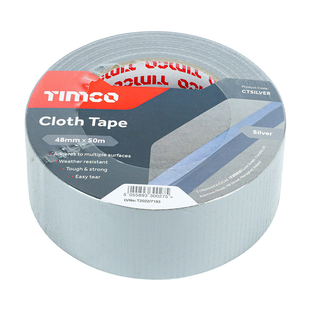 TIMCO Cloth Tape Silver - 50m x 48mm - Image