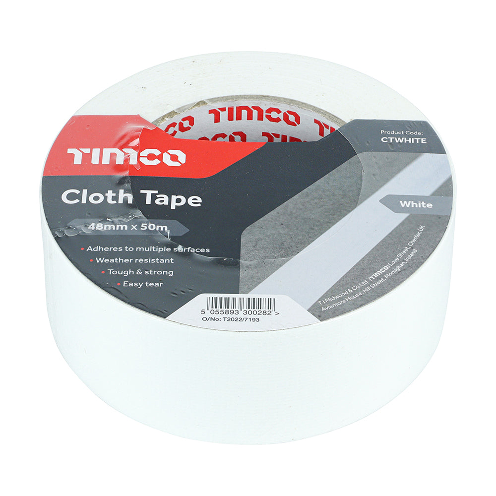 TIMCO Cloth Tape White - 50m x 48mm - Image