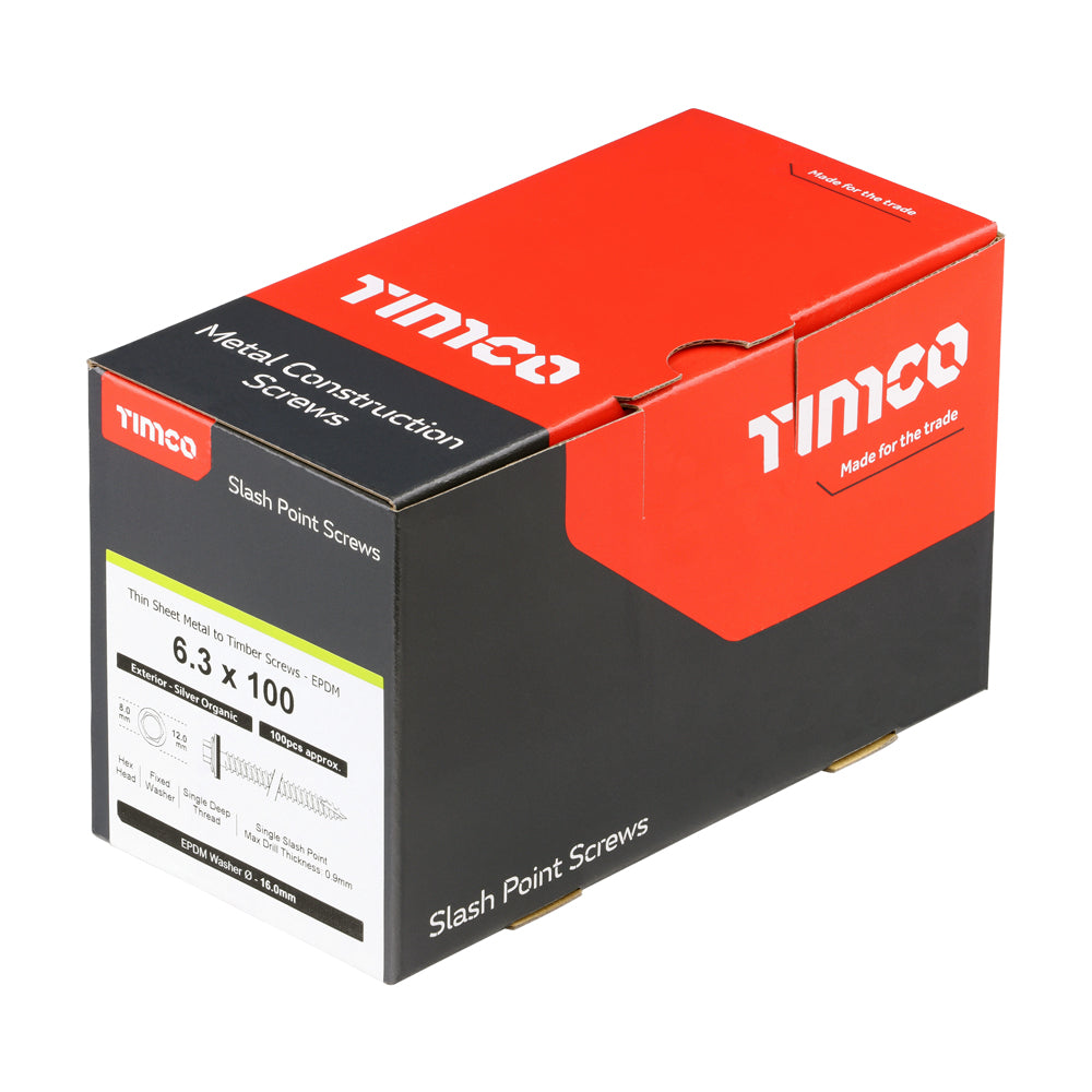 TIMCO Slash Point Sheet Metal to Timber Screws Exterior Silver with EPDM Washer - 6.3 x 100 - Image