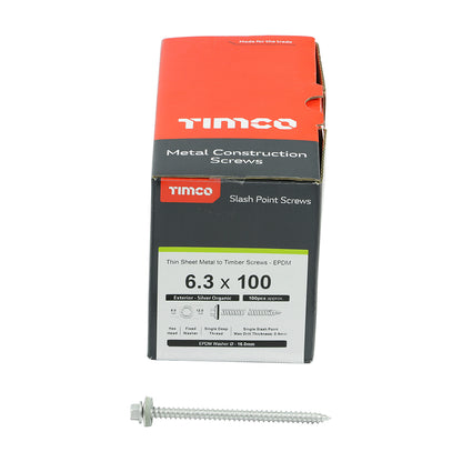 TIMCO Slash Point Sheet Metal to Timber Screws Exterior Silver with EPDM Washer - 6.3 x 100 - Image