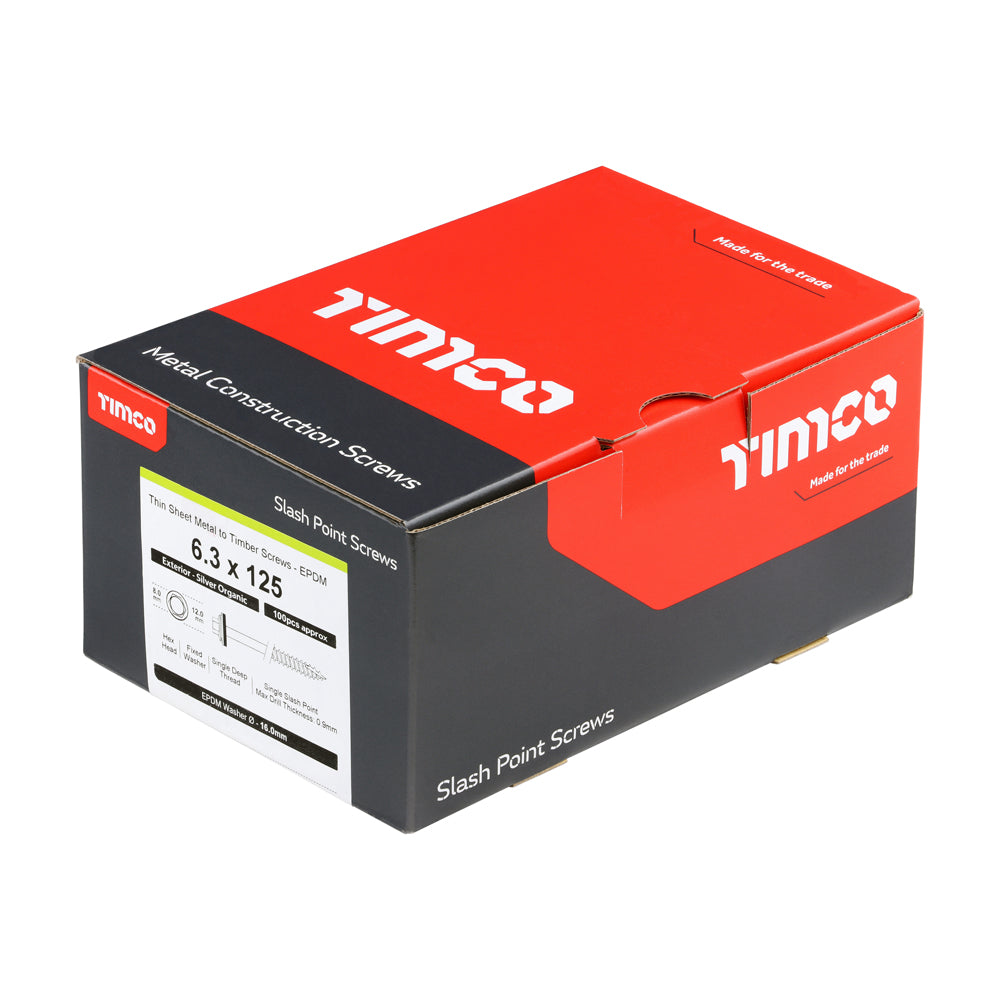 TIMCO Slash Point Sheet Metal to Timber Screws Exterior Silver with EPDM Washer - 6.3 x 125 - Image