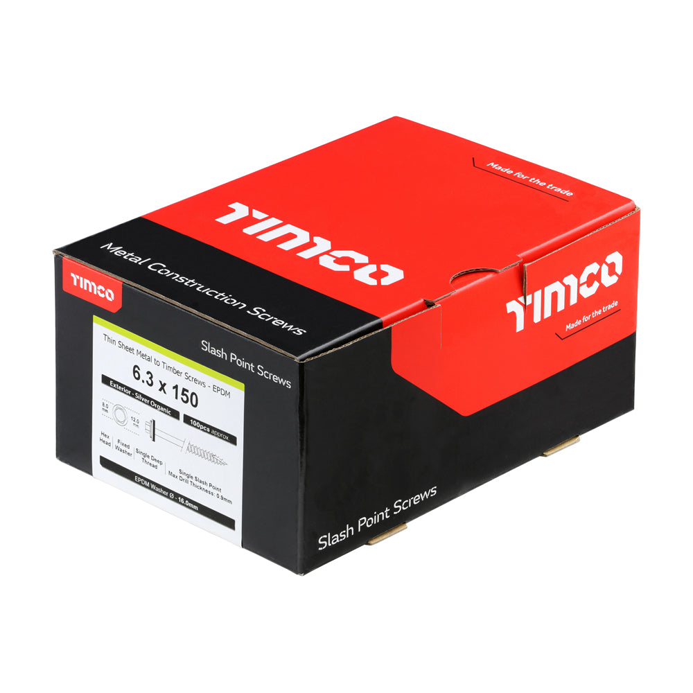 TIMCO Slash Point Sheet Metal to Timber Screws Exterior Silver with EPDM Washer - 6.3 x 150 - Image