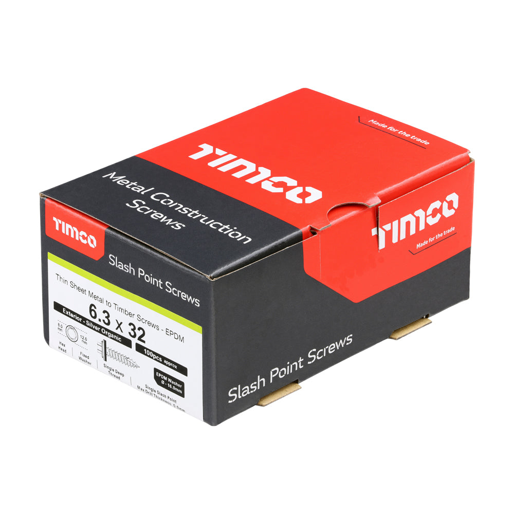 TIMCO Slash Point Sheet Metal to Timber Screws Exterior Silver with EPDM Washer - 6.3 x 32 - Image