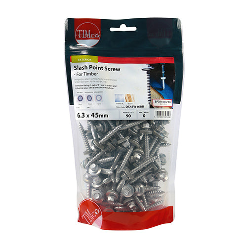 TIMCO Slash Point Sheet Metal to Timber Screws Exterior Silver with EPDM Washer - 6.3 x 45 - Image