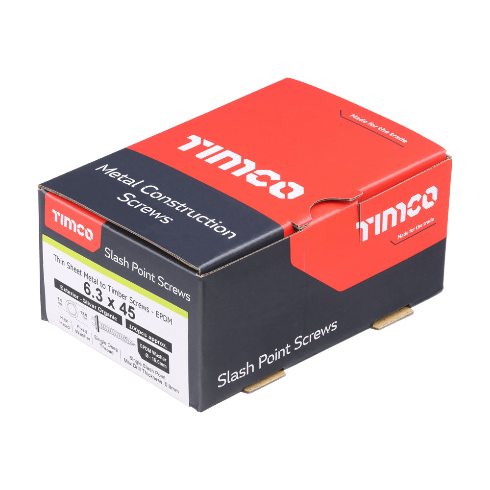 TIMCO Slash Point Sheet Metal to Timber Screws Exterior Silver with EPDM Washer - 6.3 x 45 - Image