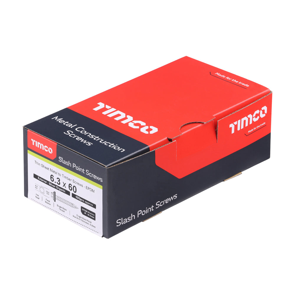 TIMCO Slash Point Sheet Metal to Timber Screws Exterior Silver with EPDM Washer - 6.3 x 60 - Image