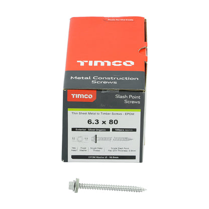 TIMCO Slash Point Sheet Metal to Timber Screws Exterior Silver with EPDM Washer - 6.3 x 80 - Image