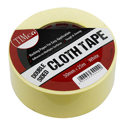 TIMCO Double Sided Cloth Tape White - 25m x 50mm - Image