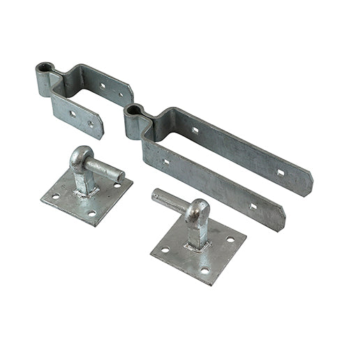 TIMCO Double Strap Gate Hinge Set with Hook on Plate Hot Dipped Galvanised - 600mm - Image