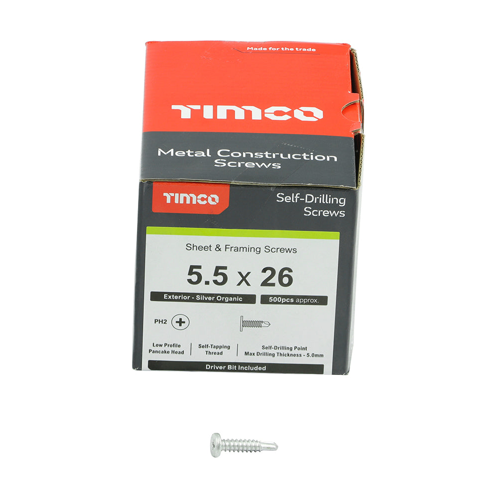 TIMCO Self-Drilling Metal Framing Low Profile Pancake Head Exterior Silver Screws - 5.5 x 26 - Image