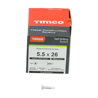 TIMCO Self-Drilling Metal Framing Low Profile Pancake Head Exterior Silver Screws - 5.5 x 26 - Image