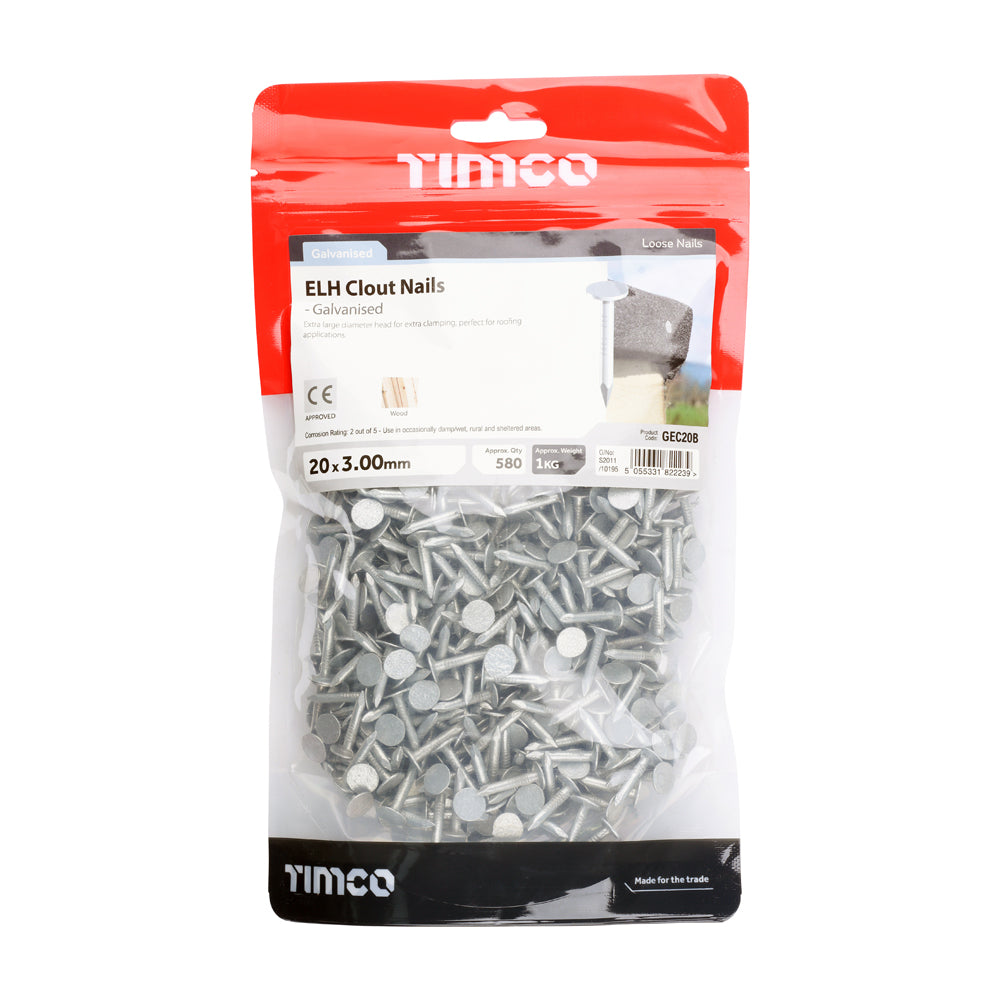 TIMCO Extra Large Head Clout Nails Galvanised - 20 x 3.00 - Image