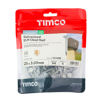 TIMCO Extra Large Head Clout Nails Galvanised - 25 x 3.00 - Image