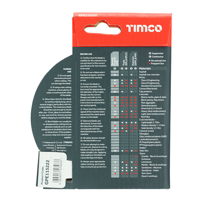 TIMCO General Purpose Diamond Blade Segmented  - 115 x 22.2 - Image