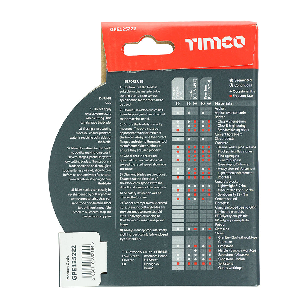 TIMCO Premium Diamond Blade Segmented - 125 x 22.2 - Image